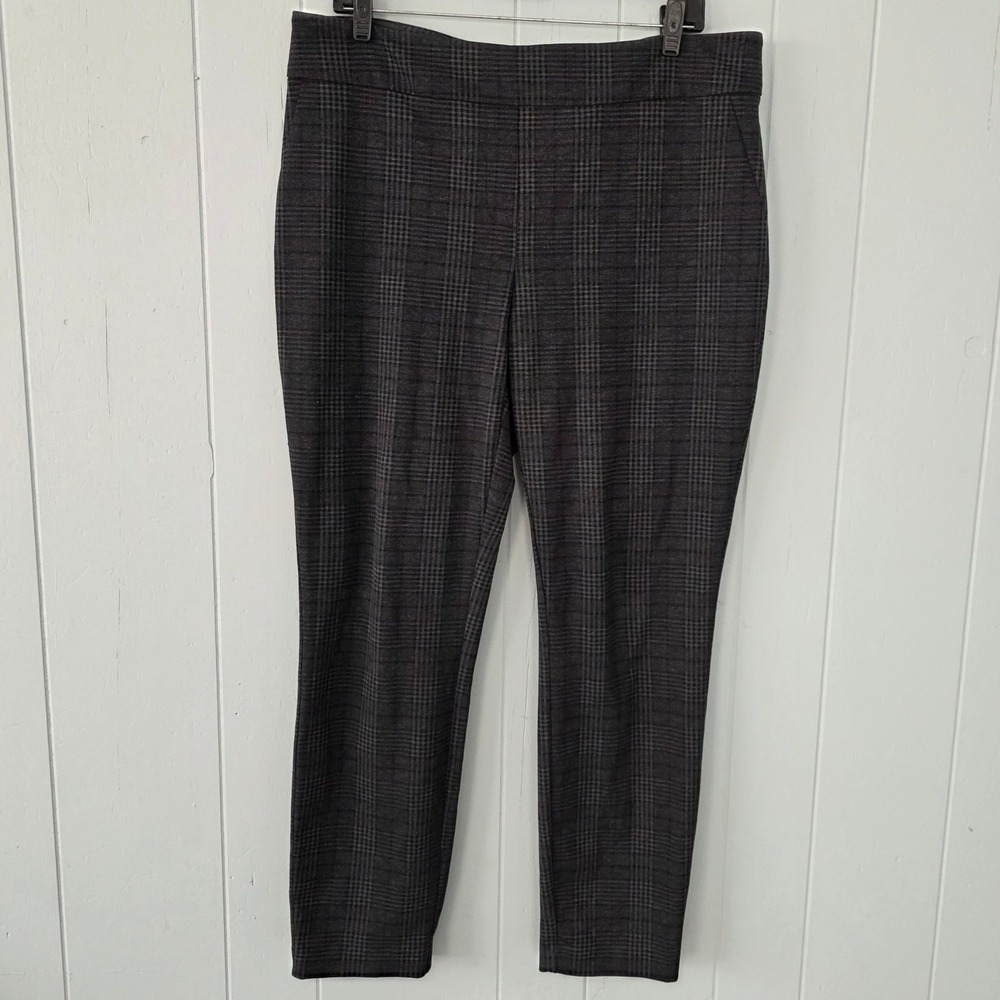 Carolina Belle Montreal Women Plaid Pull On Dress Pants Black Grey Size 14
